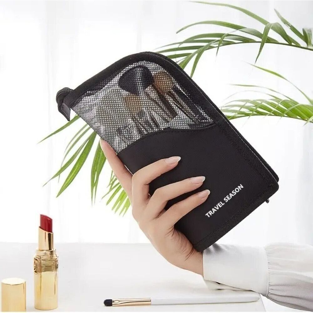Black makeup brush case cosmetic bag expandable caddy travel container
